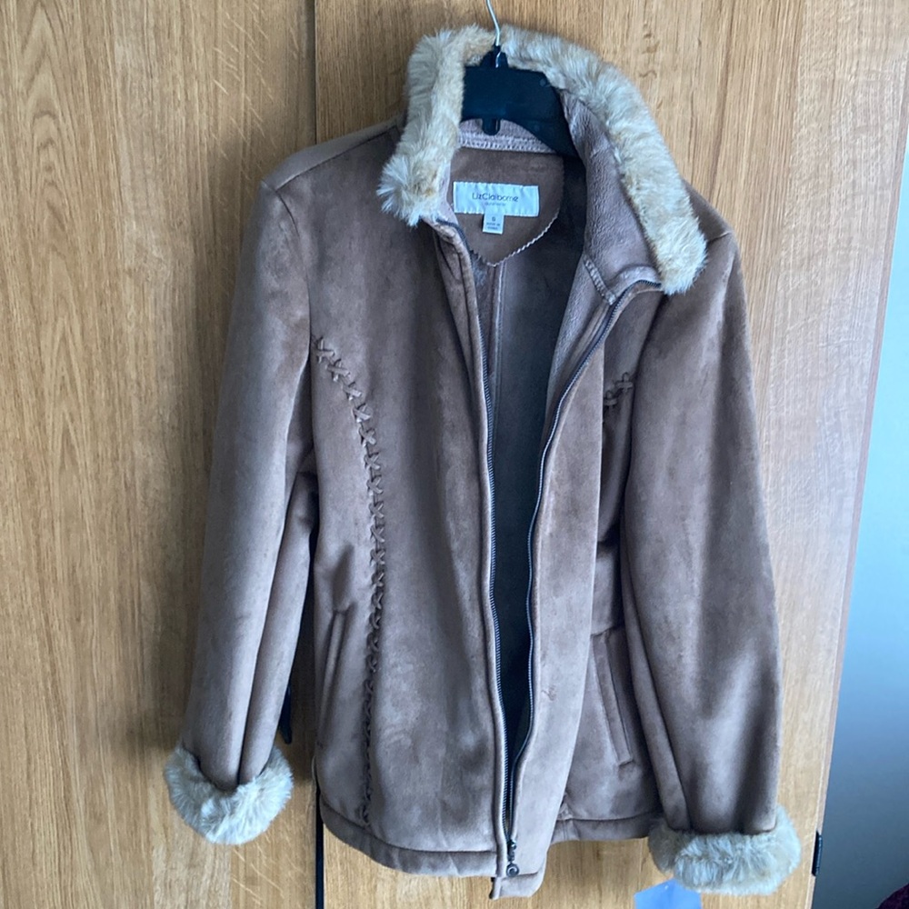 Liz Claiborne Brown Faux Fur Trim Jacket